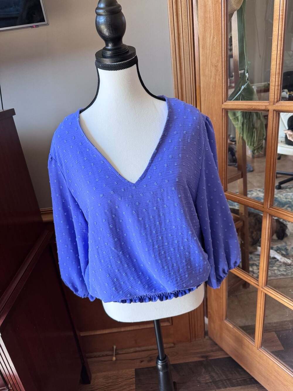 Dailylook No. 11 Periwinkle Swiss Dot V-Neck Blouse – Size Large – NWT